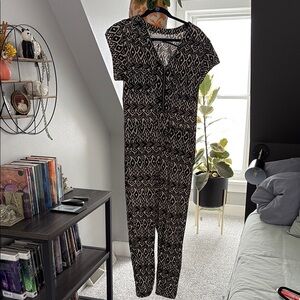 Corey Lynn Calter Cream and Black Geometric Jumpsuit